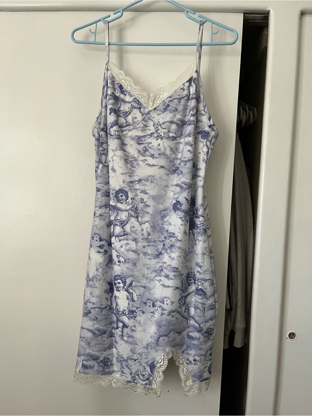 Cotton On Blue and White Cherub Print Mini Dress